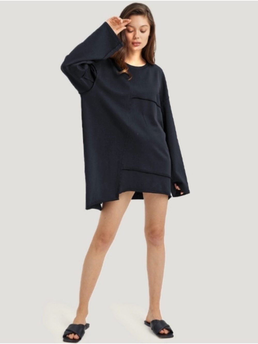 Nap Loungewear Oversized edgy oblique Black Sweatshirt Dress. Women’s med/large